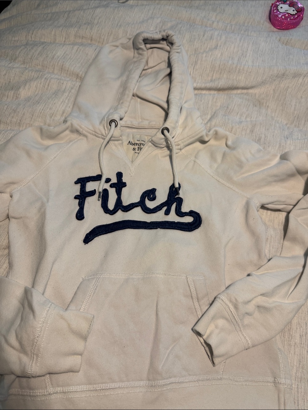 Abercrombie & Fitch Cream Hoodie with Navy Script